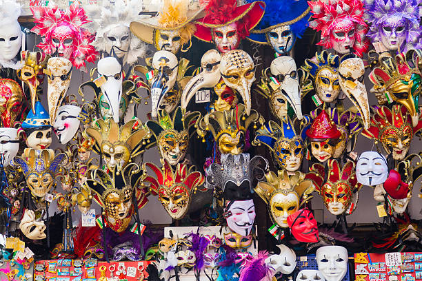 Venice, Italy - March 15, 2015: Large amounts of Venetian Masks on display on a market stand