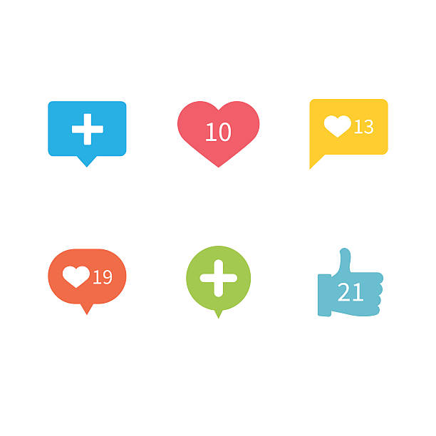 ilustrações, clipart, desenhos animados e ícones de como amor balcão de notificação ícones design 2d - tagheur