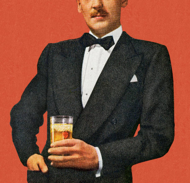 Mustache Man In Tuxedo Holding Drink http://csaimages.com/images/istockprofile/csa_vector_dsp.jpg whiskey illustrations stock illustrations
