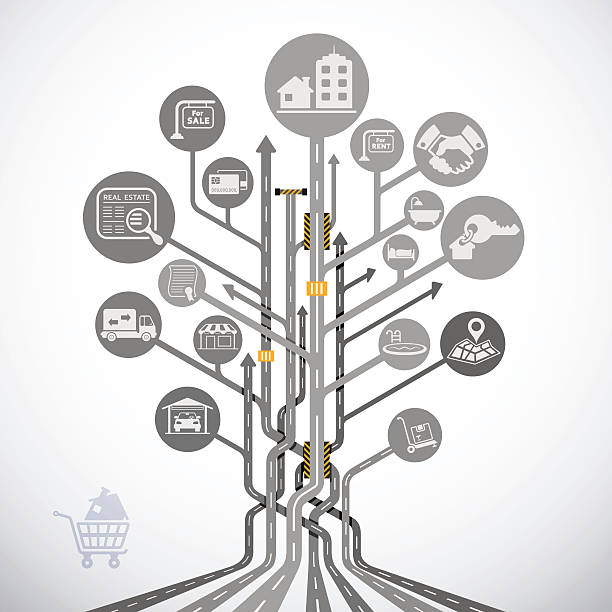 tło nieruchomości tree - real estate credit card sign map stock illustrations