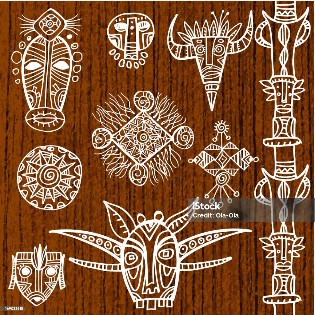 African masks Set of tribal african masks and decorative elements African Culture stock vector