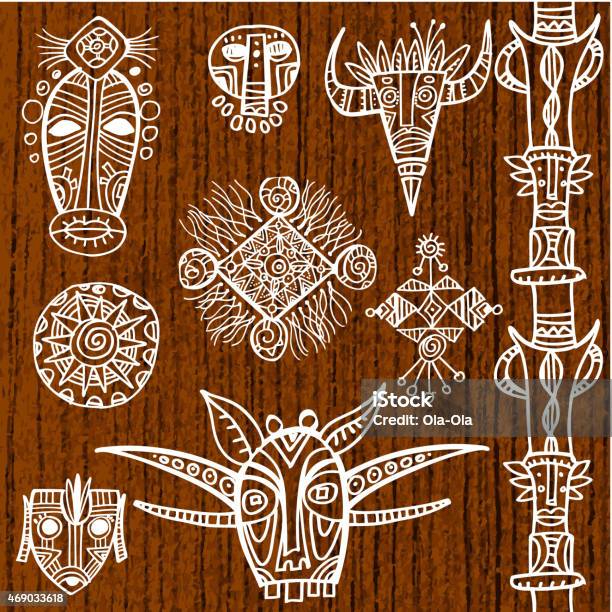 African Masks Stock Illustration - Download Image Now - African Culture, Mask - Disguise, 2015