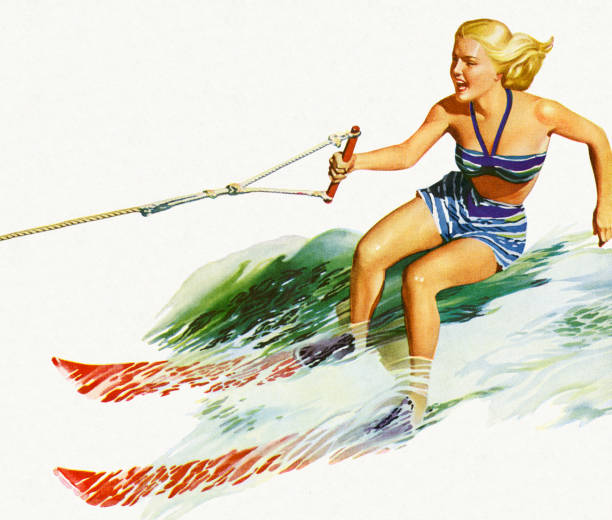 illustrazioni stock, clip art, cartoni animati e icone di tendenza di donna sci nautico - water ski