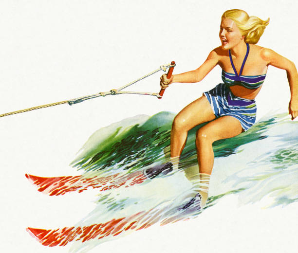 여자 수상 스키 - water ski stock illustrations