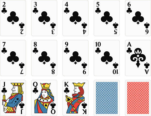 Playing Cards Clubs Set Playing cards clubs set plus back design - big numbers and graphics that work well for online or mobile games texas hold em illustrations stock illustrations