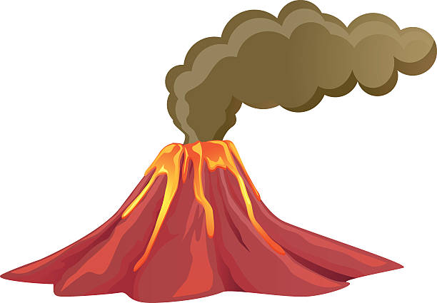 illustrazioni stock, clip art, cartoni animati e icone di tendenza di fumo vulcano di lava che scorre verso il basso - volcano exploding smoke erupting