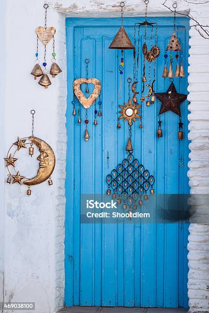 Blue Wood Door From Mediterranean Architecture Stock Photo - Download Image Now - 2015, Architecture, Building Entrance