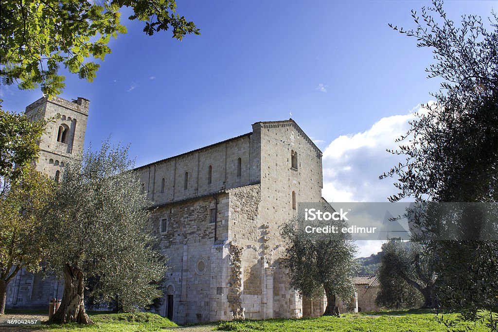 S. Antimo facade 3 A view of the medieval facade of SantâAntimo Abbey, near Siena, Tuscany, Italy Abbazia Di Sant'antimo Stock Photo