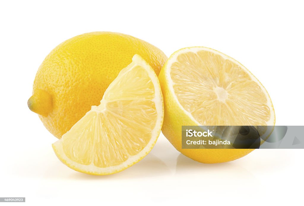 Lemon with Half and Slice on White Background Lemon with Half and Slice Isolated on White Background Citrus Fruit Stock Photo