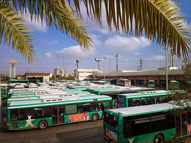 Rishon Le Zion, Israel - April 3, 2015: Parking lot of central bus station of Rishon Le Zion. It is located Hahistadrut Street 6. 