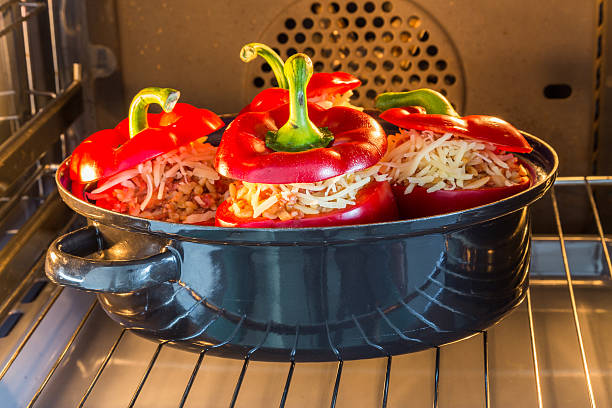 Stuffed peppers with meat sauce and cheese baked.