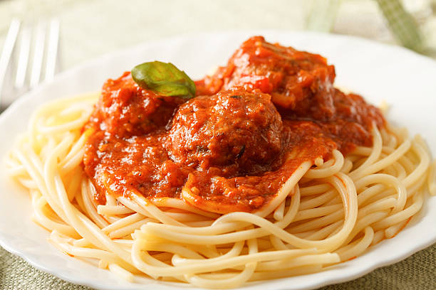Pasta with meatballs stock photo
