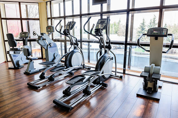 istock Gym interior with many treadmill machines 469046006