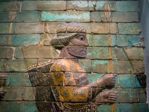 glazed siliceous brick wall fragment from Palace of of Persian king Darius, Susa now located in Pergamon Museum in Berlin