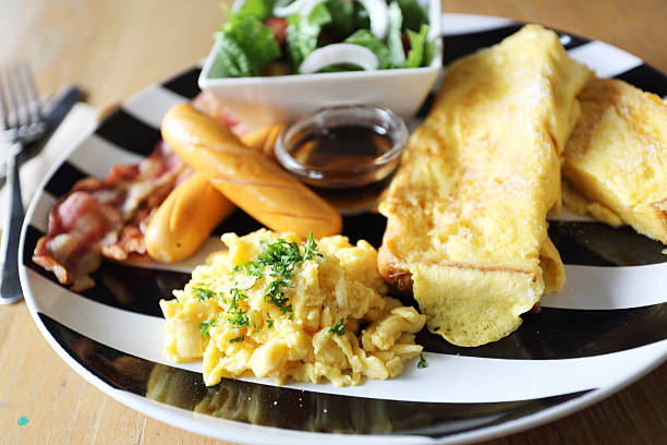 istock Breakfast of  bacon, toast and egg 469047946