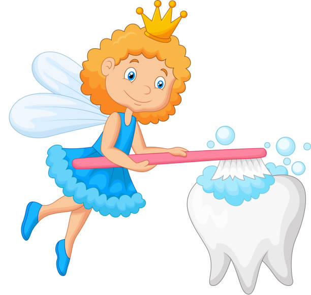 kreskówka, tooth fairy szczotkowanie zębów - human teeth fairy cartoon toothbrush stock illustrations