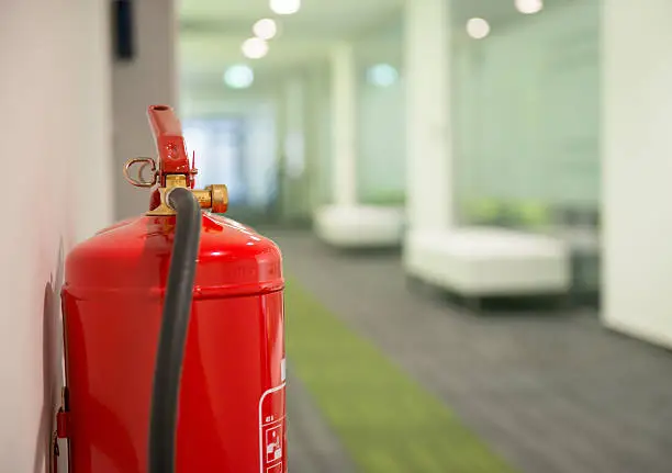 Business Hall with Fire Extinguisher.