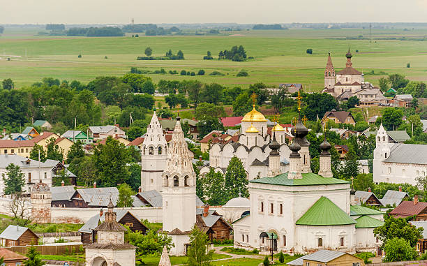 Suzdal Russia from the Hill View of the Russian city of Suzdal from a neighboring hillside. golden ring of russia photos stock pictures, royalty-free photos & images