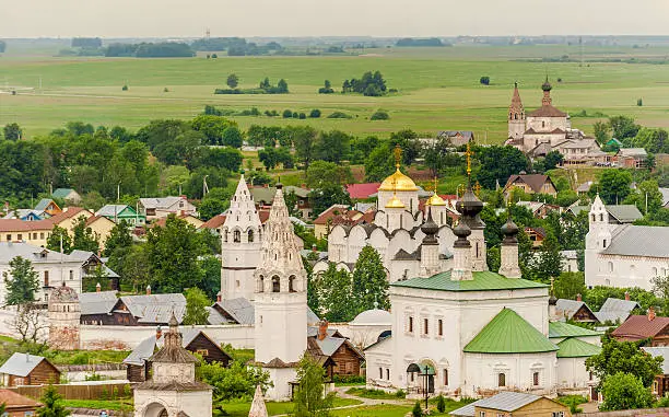 View of the Russian city of Suzdal from a neighboring hillside.