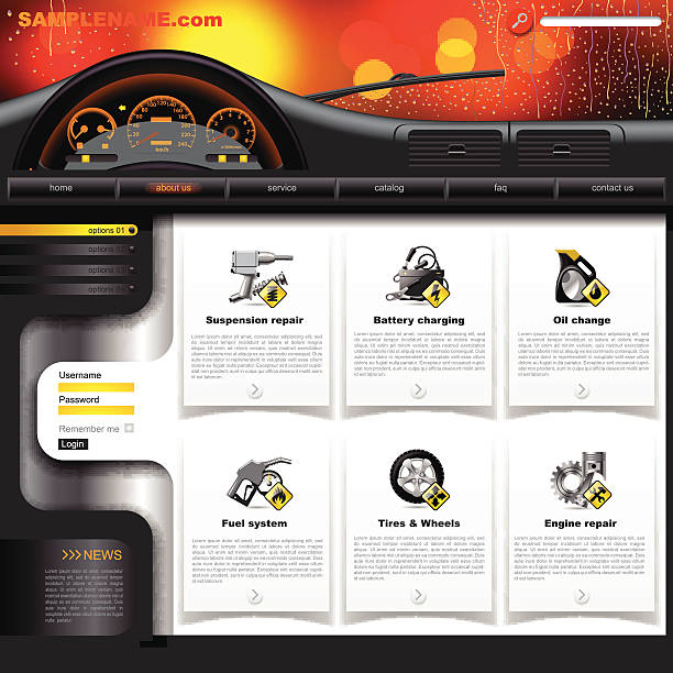 ilustraciones, imágenes clip art, dibujos animados e iconos de stock de plantilla de sitio web de servicio para automoción - car backgrounds battery service