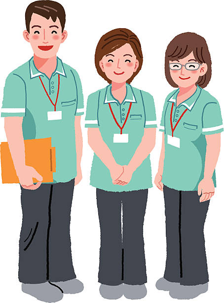 Smiling caregiver staffs vector art illustration