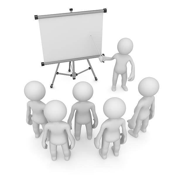 Teacher pointing to empty white board Teacher pointing to empty white board, 3d render and computer generated image. man writing on white board stock pictures, royalty-free photos & images