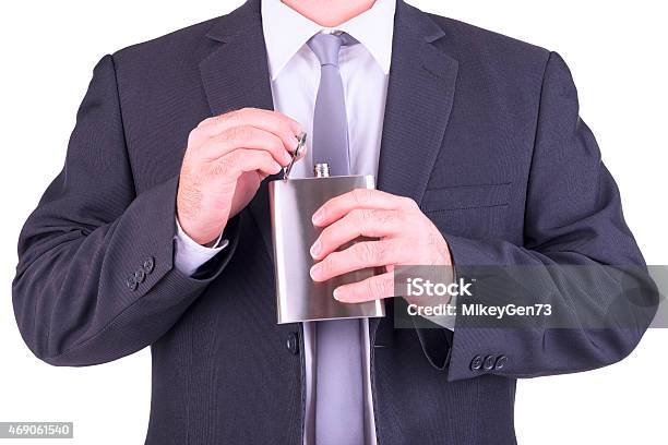 Man With His Hip Flask Stock Photo - Download Image Now - 2015, Adult, Alcohol - Drink