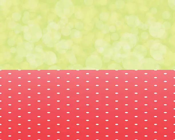 Vector illustration of green background boken and red tablecloth with polka dots seamless