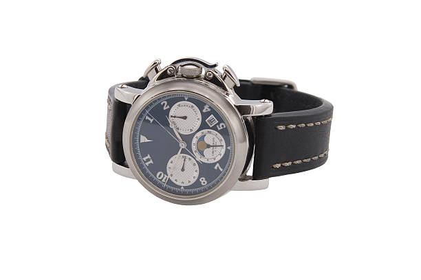 istock Rich silver chronograph watch in white background 469063977