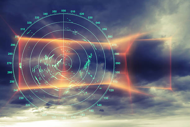 モダンなレーダーデジタル画面の上のダークスカイ - industrial ship 写真 ストックフォトと画像