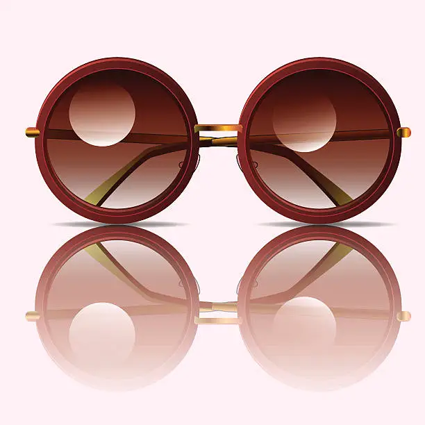 Vector illustration of Rounded brown sunglasses with reflection