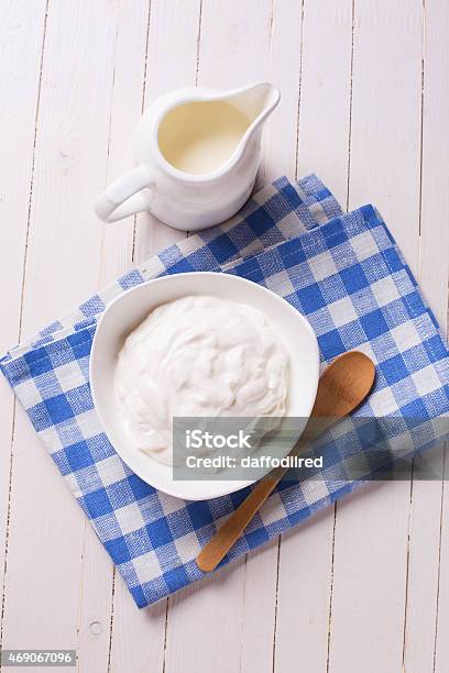 Dairy Products Sour Cream Milk Stock Photo - Download Image Now - 2015, Blue, Bowl