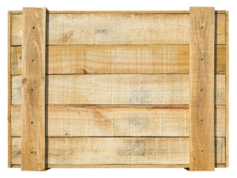 Packaging crate wooden panel background. Isolated on white, clipping path included.