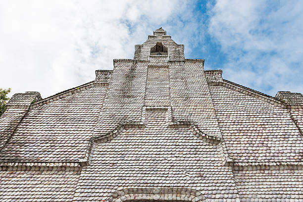 Chapel of San Sebastian in honor to San Caralampio, a religious building covered of scallop shells on A Toxa Island, Galicia.