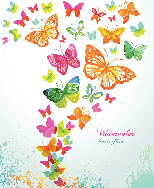 Vector illustration of Watercolor butterflies and splash. Vector background.