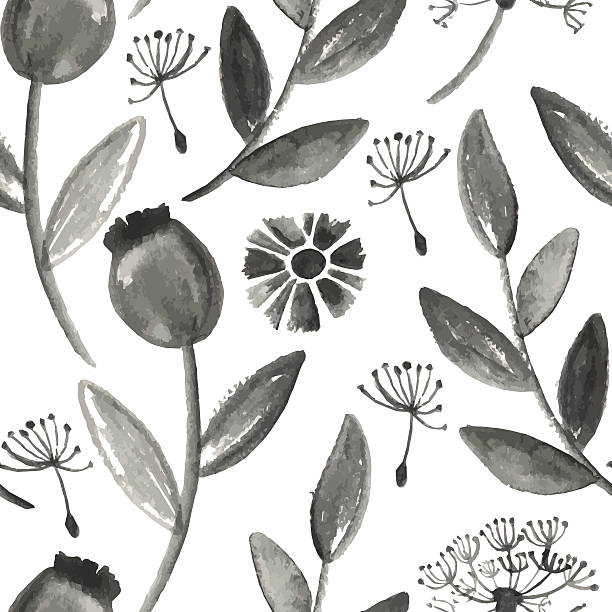 ilustrações, clipart, desenhos animados e ícones de vetor sem costura padrão floral em aquarela - dandelion single flower flower white