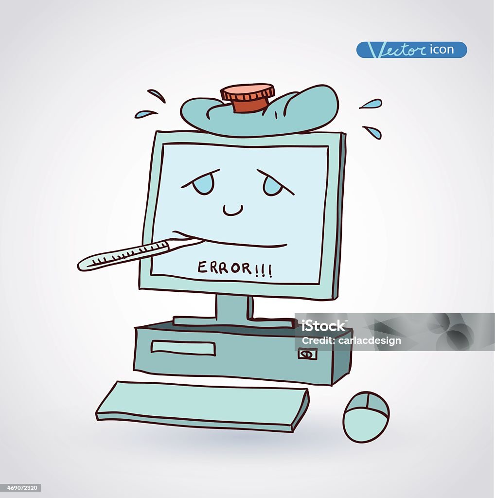 Sick Pc Hand Drawn Vector Illustration Stock Illustration - Download ...