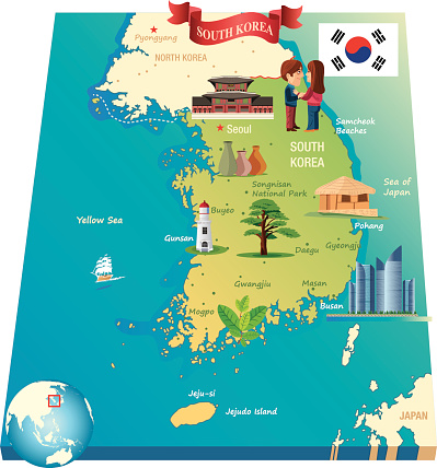 Cartoon map of South Korea