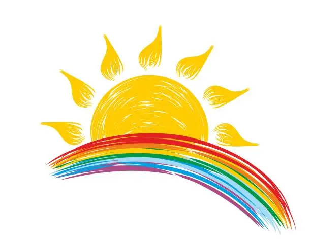Vector illustration of Sun with rainbow