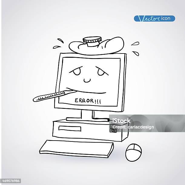 Sick Computer Printable Sign Sick Pc Hand Drawn Vector Illustration Stock Illustration - Download ...