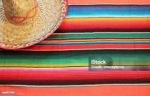 Mexico Fiesta Poncho Serape Rug Blanket Sombrero Background Copyspace Stock Photo - Download Image Now