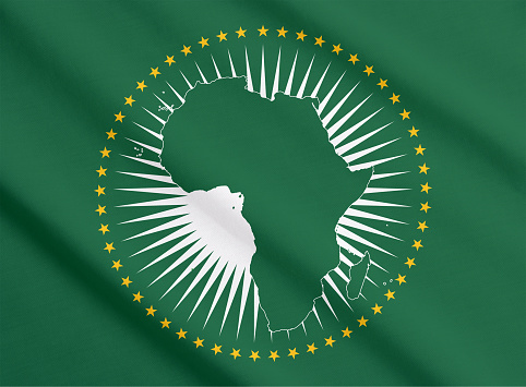 African Union flag waving.