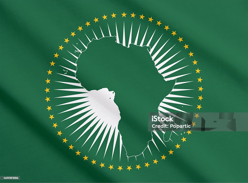 The flag of African Union waving African Union flag waving. African Union Stock Photo