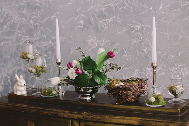 istock Decorative spring set on a chest of drawers for Easter 469084476