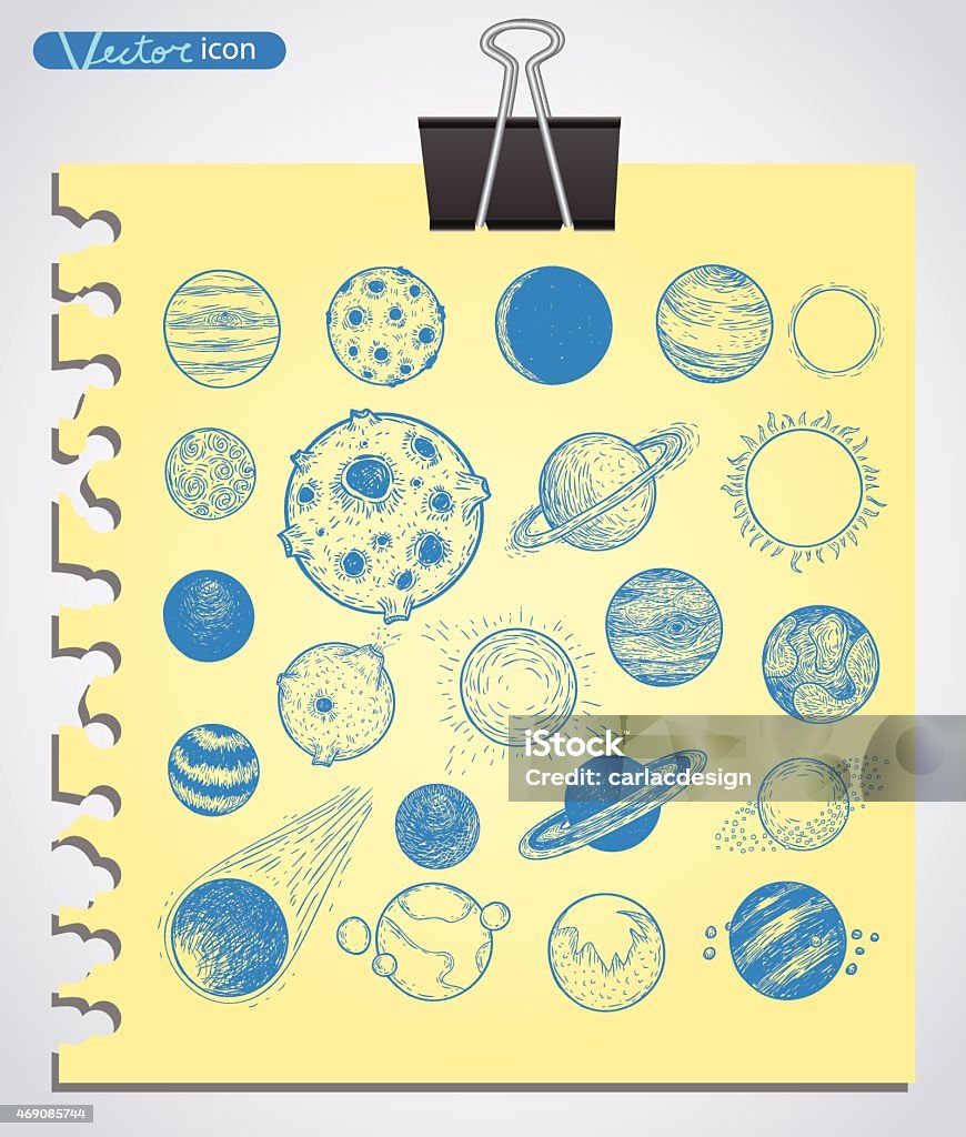 Set of planets icon, hand drawn vector illustration. Comic Book stock vector