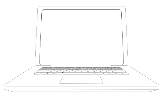 Wire-frame open laptop. Front view. Isolated 3d render on white background