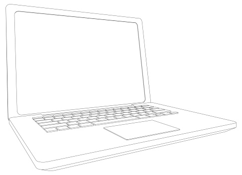 Wire-frame open laptop. Perspective view. Isolated 3d render on white background
