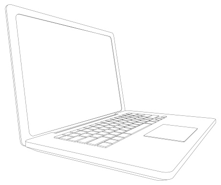 Wire-frame open laptop. Perspective view. Isolated 3d render on white background