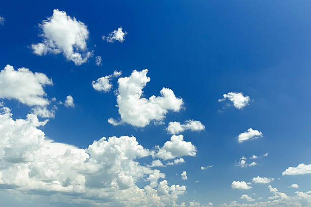 istock Ultramarine blue joyful heaven background with white ethereal cumulus 469093470