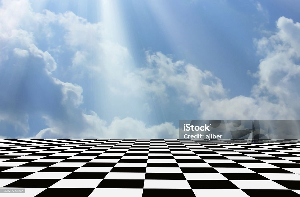 Floor and sky Black and white floor with clouds in the sky in the background Backgrounds Stock Photo